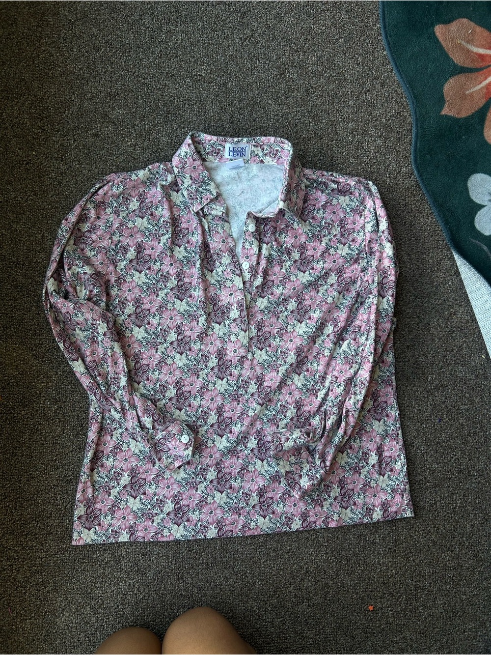 Leon Levin pink, purple, and white floral button-up